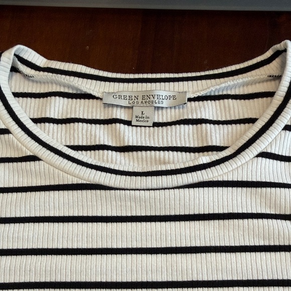 Green Envelope Striped Black and White Women's Top - Picture 3 of 4